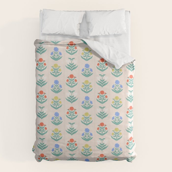 Block Print Flowers in Primary Duvet Cover Gallery Image 1