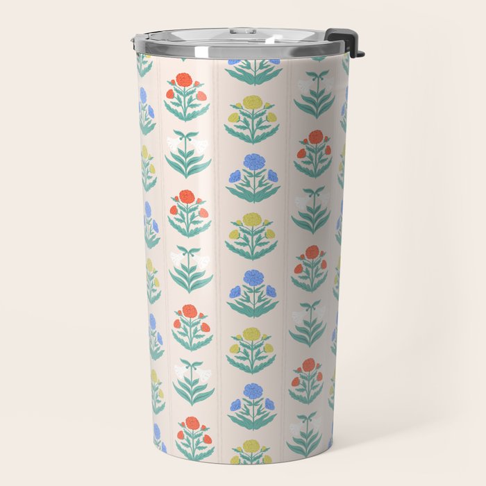 Block Print Flowers in Primary Travel Mug Gallery Image 2