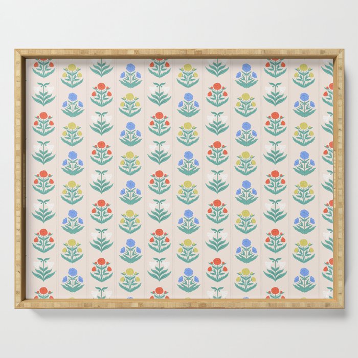 Block Print Flowers in Primary Serving Tray Gallery Image 1