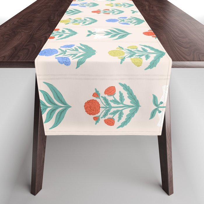 Block Print Flowers in Primary Table Runner Gallery Image 1