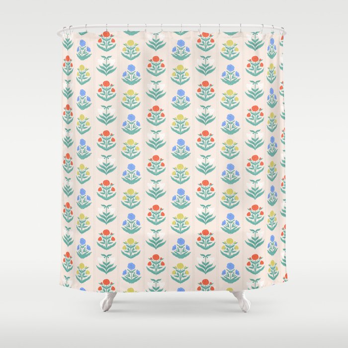 Block Print Flowers in Primary Shower Curtain Gallery Image 1