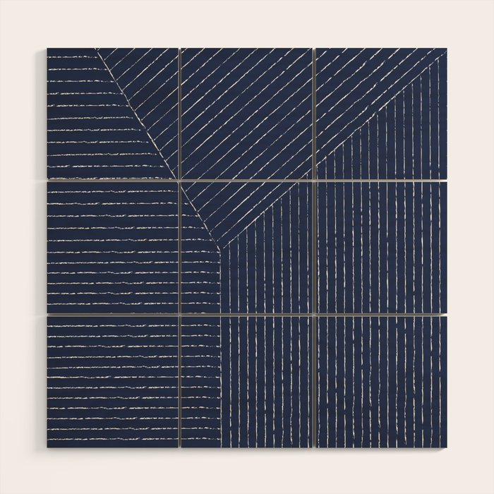 Lines (Navy) Wood Wall Art Gallery Image 1