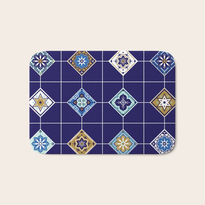 Talavera Mexican Tile - Navy & Bronze Palette Bath Mat Gallery Image 1