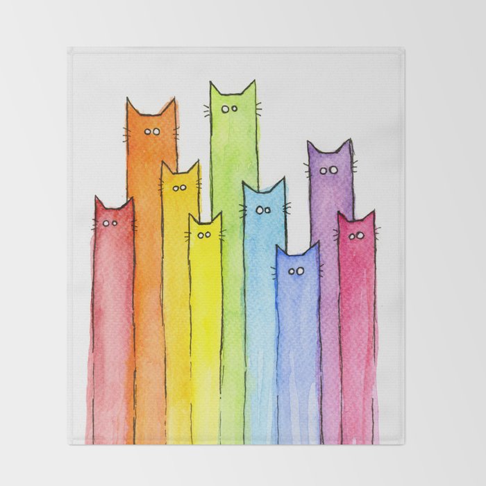 Rainbow of Cats Funny Whimsical Animals Throw Blanket Gallery Image 2