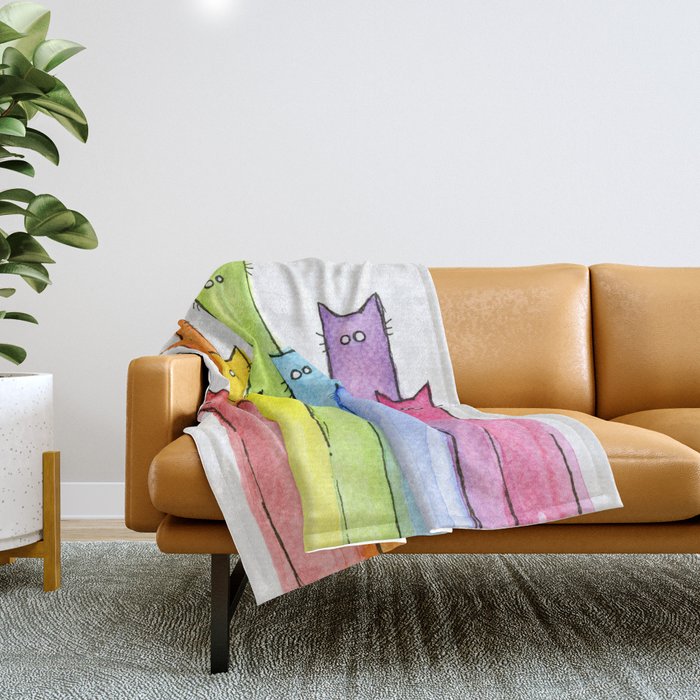 Rainbow of Cats Funny Whimsical Animals Throw Blanket Gallery Image 1