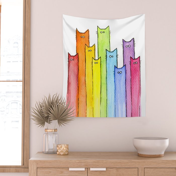 Rainbow of Cats Funny Whimsical Animals Wall Tapestry Gallery Image 2