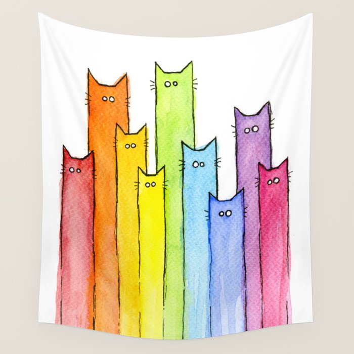 Rainbow of Cats Funny Whimsical Animals Wall Tapestry Gallery Image 4
