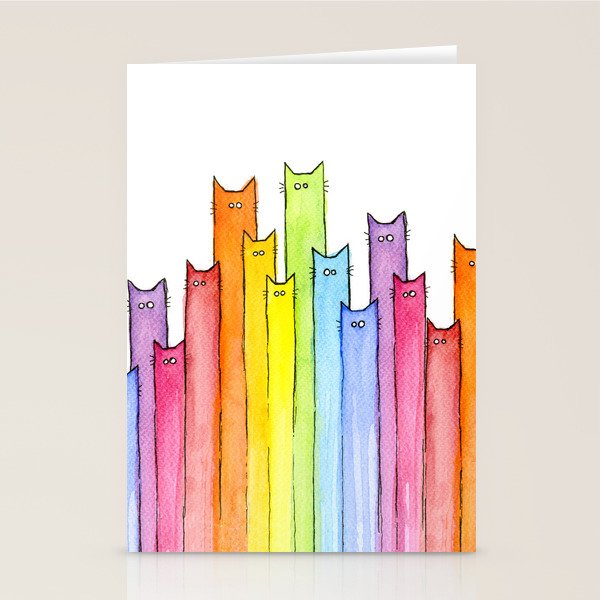 Rainbow of Cats Funny Whimsical Animals Stationery Card Gallery Image 1