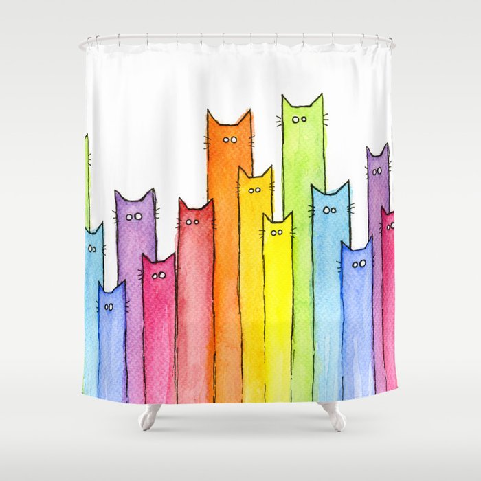 Rainbow of Cats Funny Whimsical Animals Shower Curtain Gallery Image 1