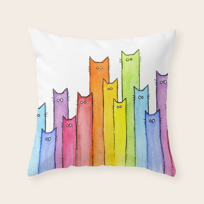 Rainbow of Cats Funny Whimsical Animals Throw Pillow Gallery Image 6