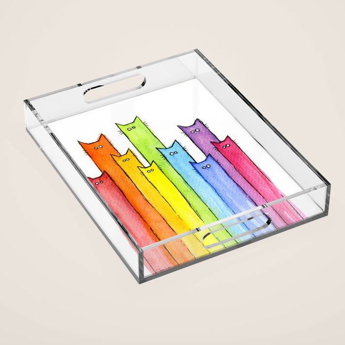 Rainbow of Cats Funny Whimsical Animals Acrylic Tray Gallery Image 1