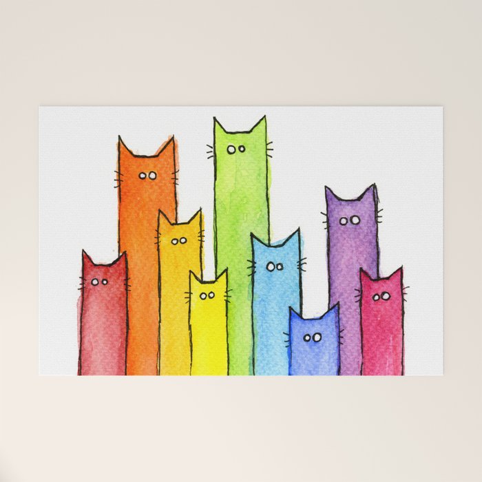 Rainbow of Cats Funny Whimsical Animals Welcome Mat Gallery Image 1