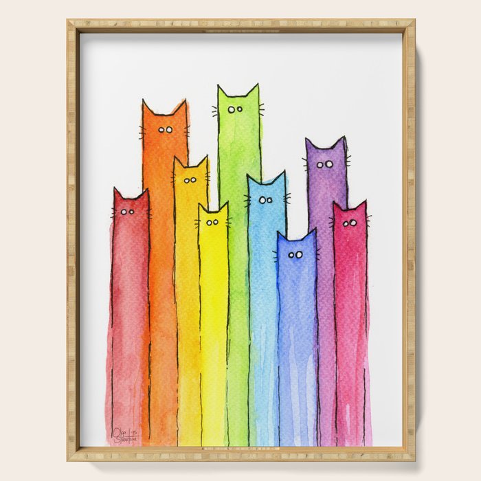 Rainbow of Cats Funny Whimsical Animals Serving Tray Gallery Image 1