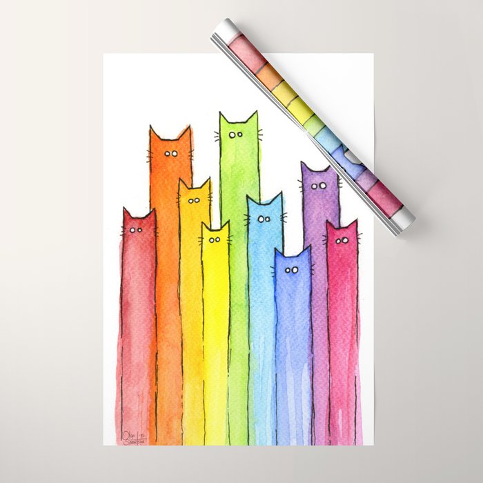 Rainbow of Cats Funny Whimsical Animals Wrapping Paper Gallery Image 1