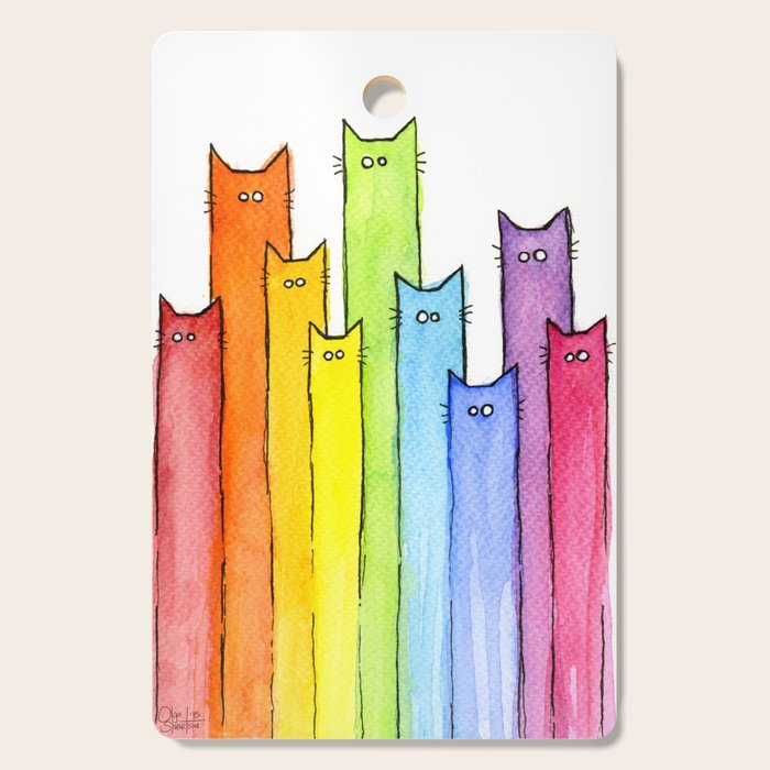 Rainbow of Cats Funny Whimsical Animals Cutting Board Gallery Image 1