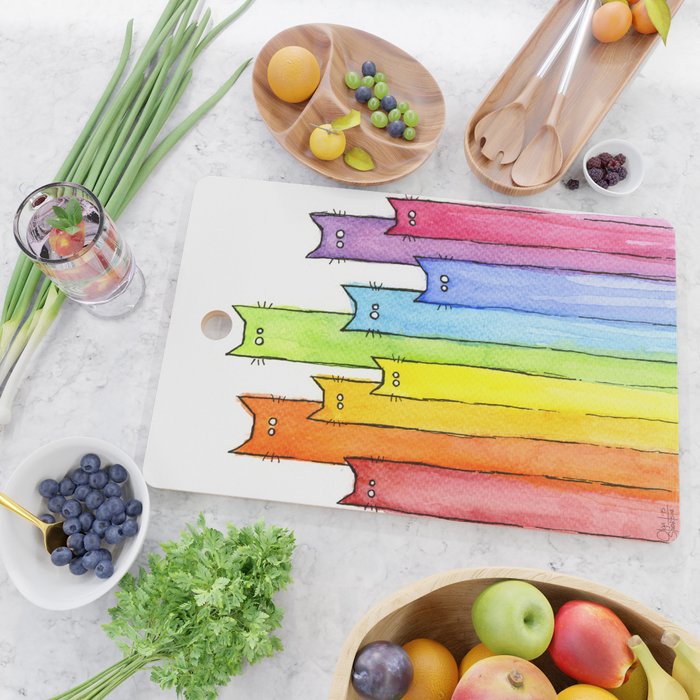 Rainbow of Cats Funny Whimsical Animals Cutting Board Gallery Image 2