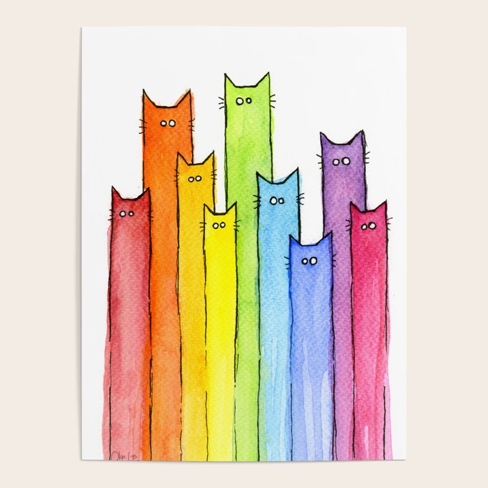 Rainbow of Cats Funny Whimsical Animals Poster Gallery Image 4