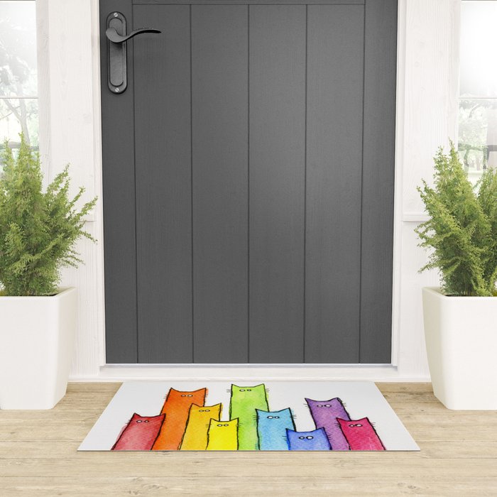 Rainbow of Cats Funny Whimsical Animals Welcome Mat Gallery Image 3
