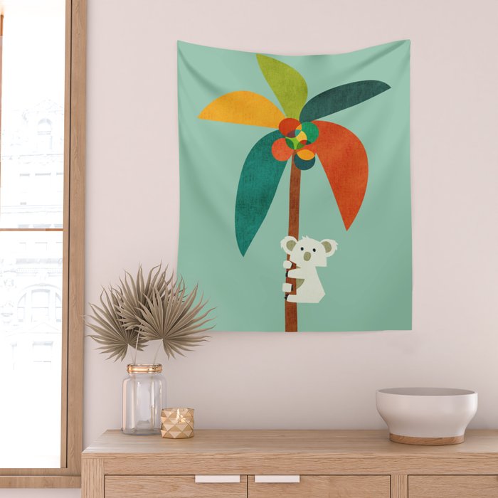 Koala on Coconut Tree Wall Tapestry Gallery Image 2