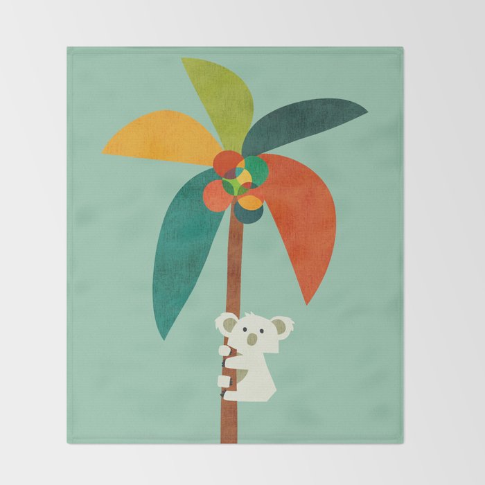 Koala on Coconut Tree Throw Blanket Gallery Image 2
