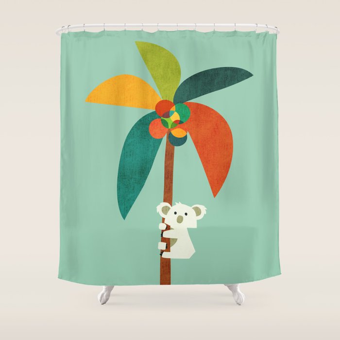 Koala on Coconut Tree Shower Curtain Gallery Image 1