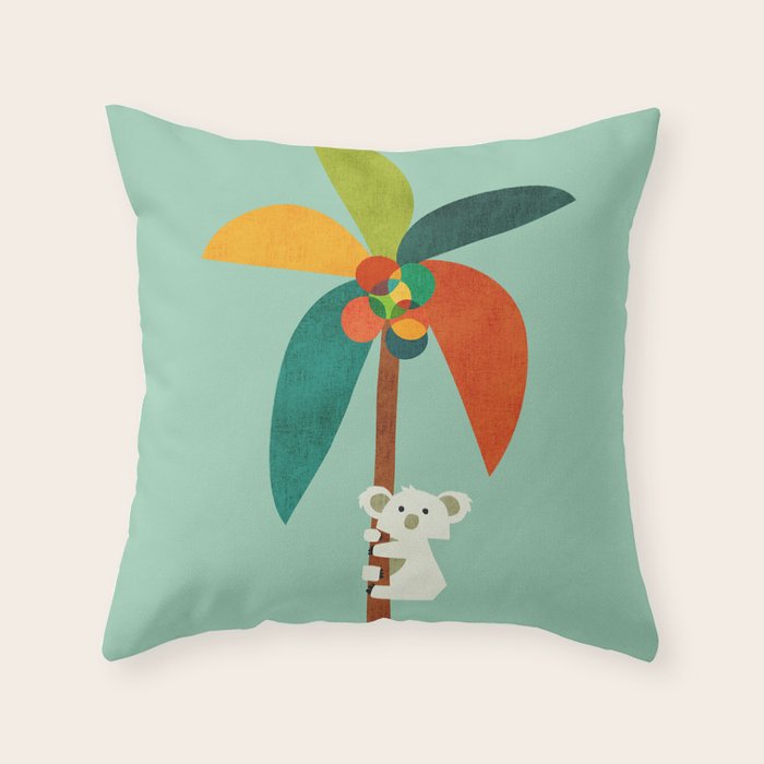 Koala on Coconut Tree Throw Pillow Gallery Image 1