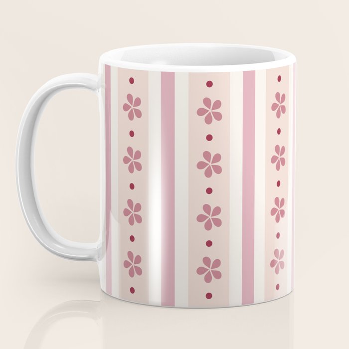 Pink Stripes And Flowers Coffee Mug Gallery Image 3