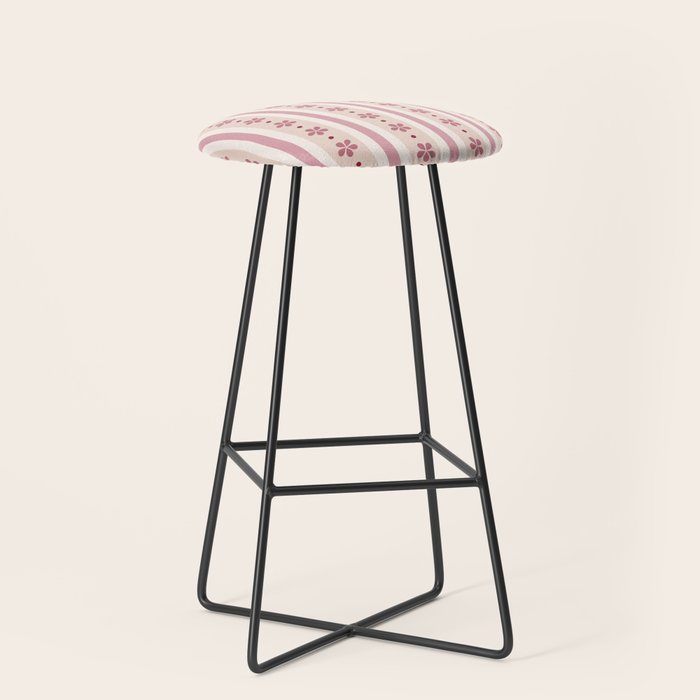 Pink Stripes And Flowers Stool Gallery Image 1