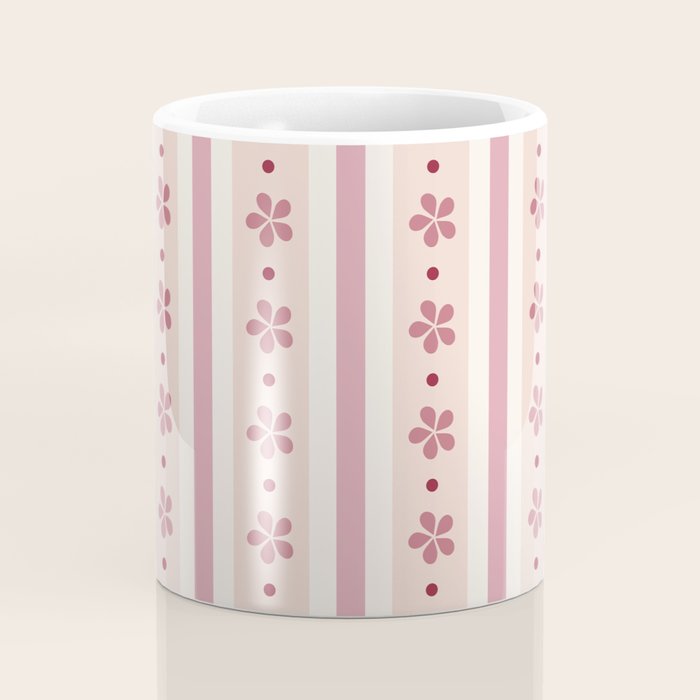 Pink Stripes And Flowers Coffee Mug Gallery Image 4