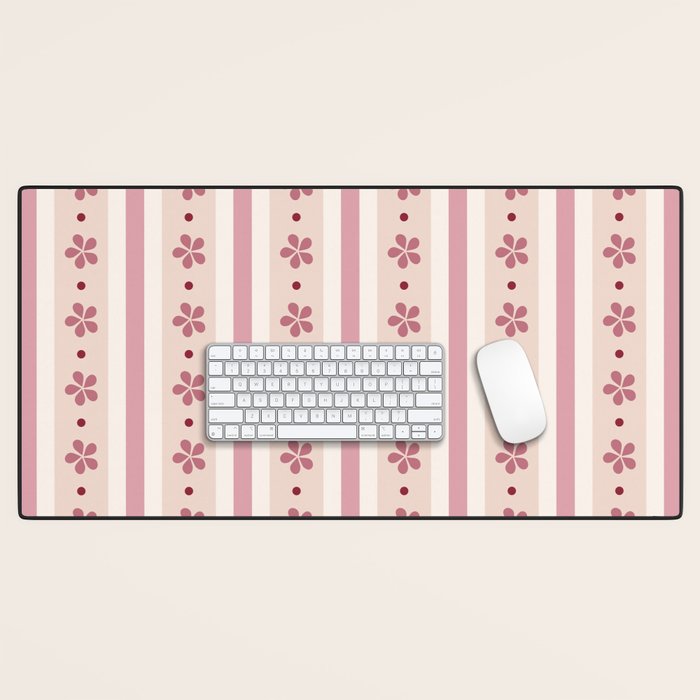 Pink Stripes And Flowers Desk Mat Gallery Image 1