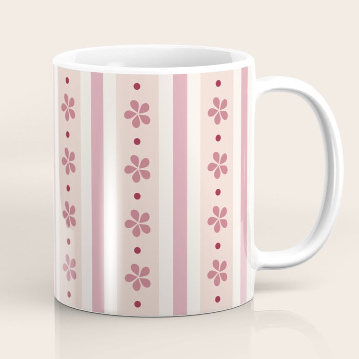 Pink Stripes And Flowers Coffee Mug Gallery Image 1