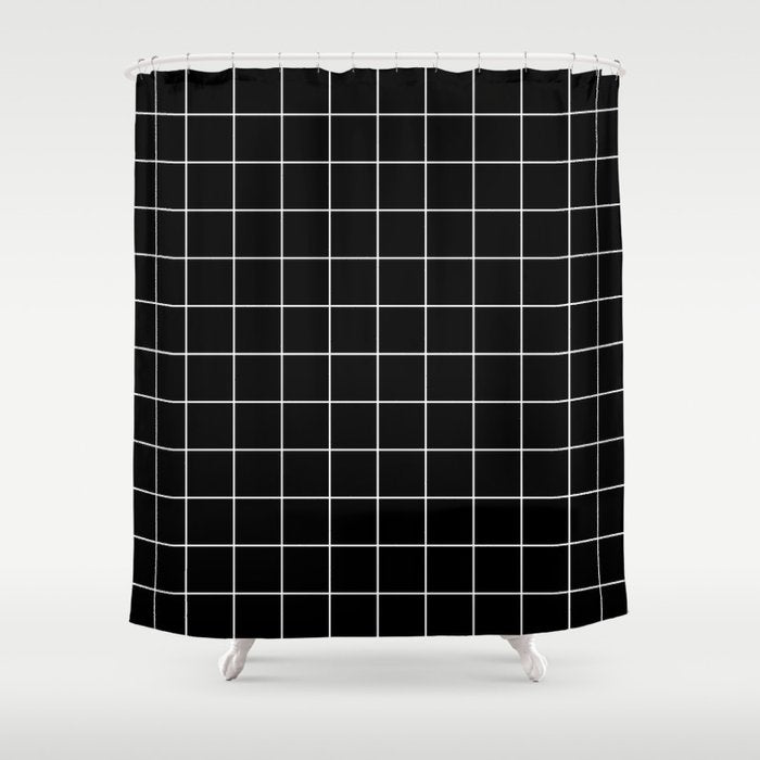 Grid Pattern Line Stripe Black and White Minimalist Geometric Stripes Lines Drawing Shower Curtain Gallery Image 1