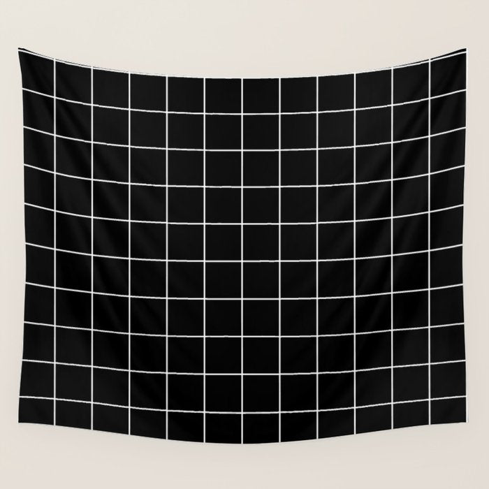 Grid Pattern Line Stripe Black and White Minimalist Geometric Stripes Lines Drawing Wall Tapestry Gallery Image 1