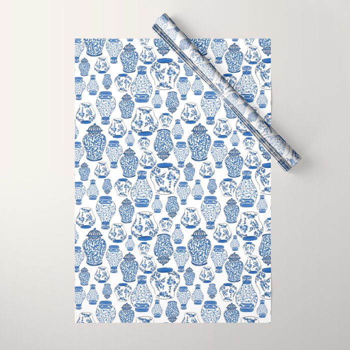 Chinoiserie Blue and White Jars Wrapping Paper Gallery Image 1