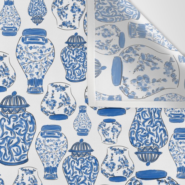 Chinoiserie Blue and White Jars Wall Tapestry Gallery Image 3