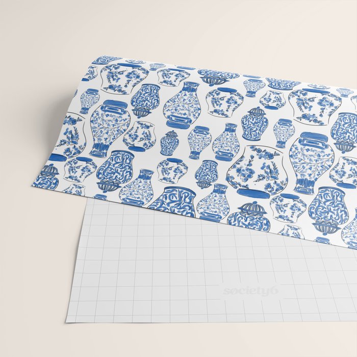 Chinoiserie Blue and White Jars Wrapping Paper Gallery Image 2
