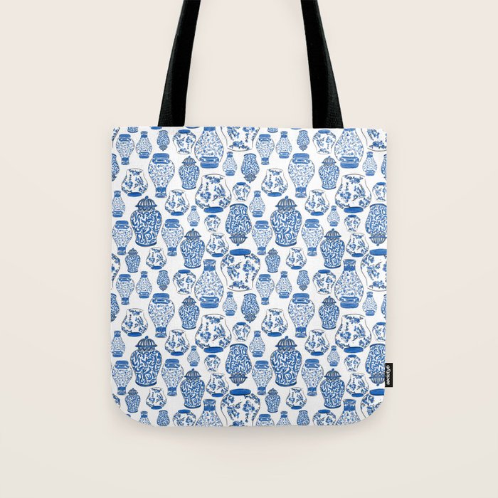Chinoiserie Blue and White Jars Tote Bag Gallery Image 1