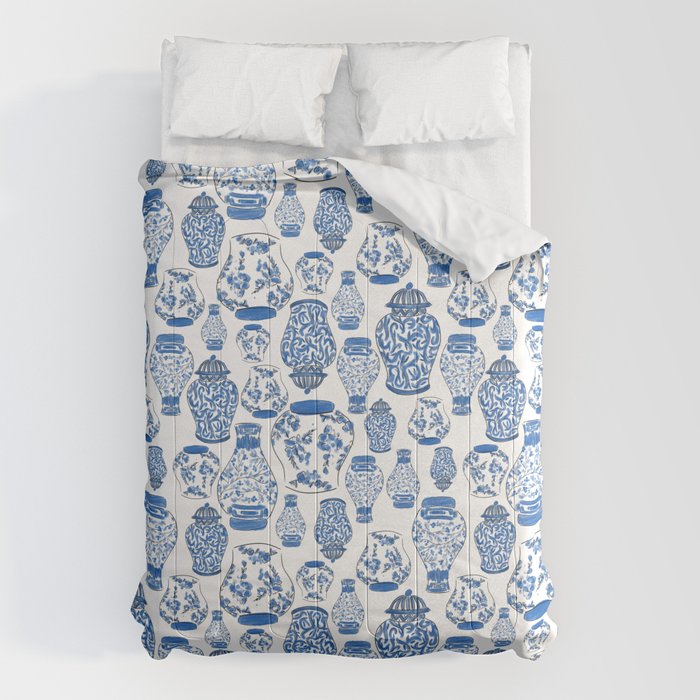 Chinoiserie Blue and White Jars Comforter Gallery Image 1