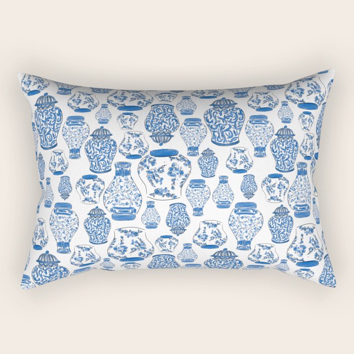 Chinoiserie Blue and White Jars Rectangular Pillow Gallery Image 2
