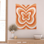 Retro 70s Butterfly in Sunset Orange Wall Tapestry Gallery Image 2