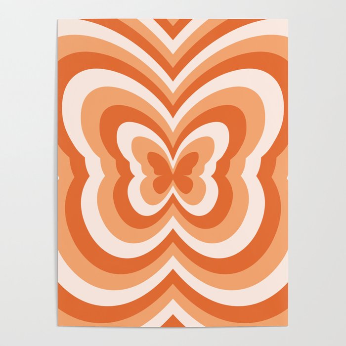 Retro 70s Butterfly in Sunset Orange Poster Gallery Image 4