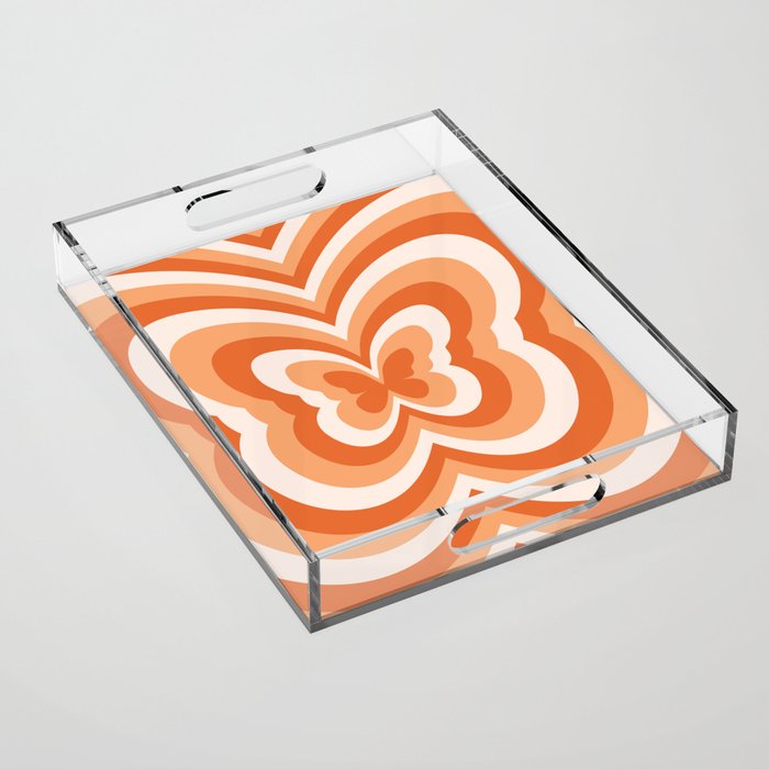 Retro 70s Butterfly in Sunset Orange Acrylic Tray Gallery Image 1
