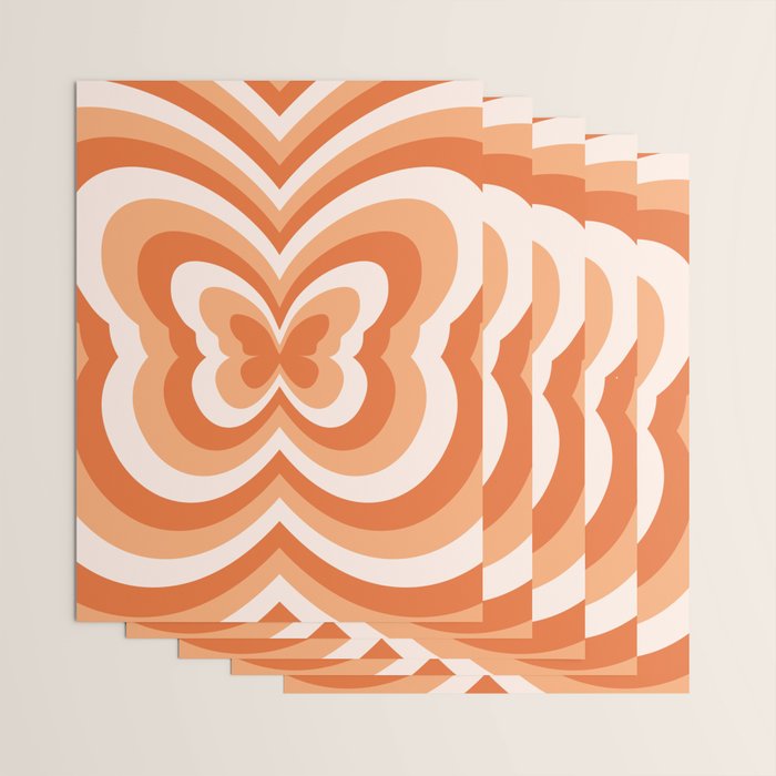 Retro 70s Butterfly in Sunset Orange Wrapping Paper Gallery Image 3