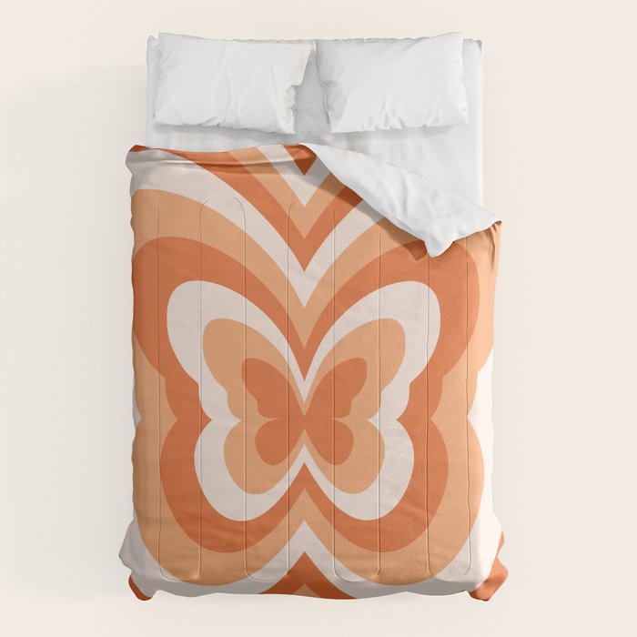 Retro 70s Butterfly in Sunset Orange Comforter Gallery Image 1
