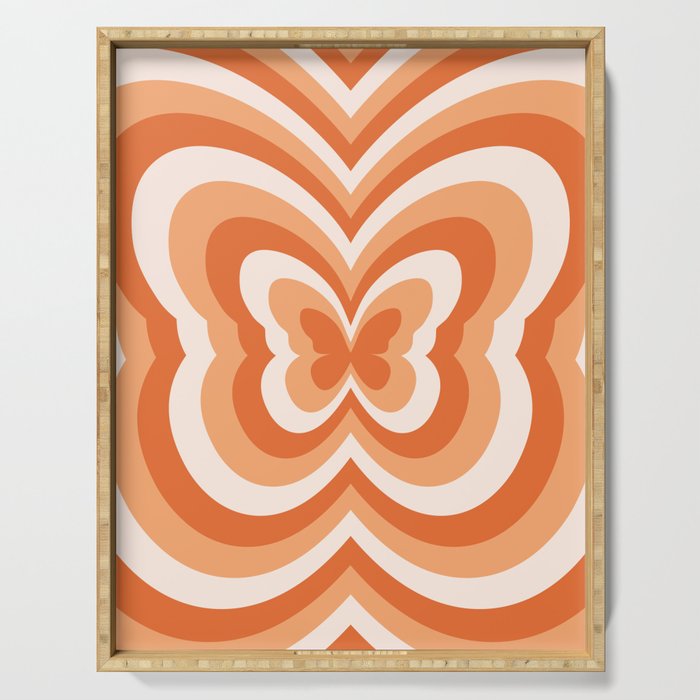 Retro 70s Butterfly in Sunset Orange Serving Tray Gallery Image 1