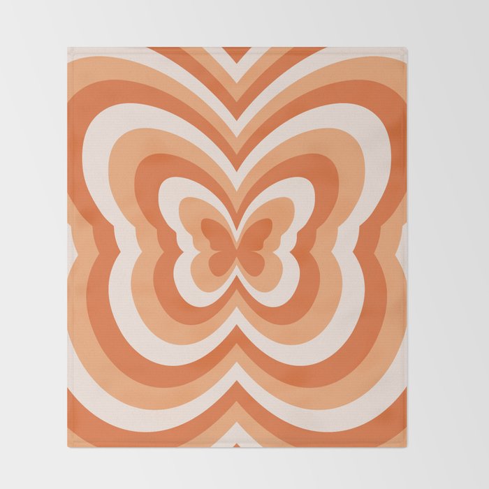 Retro 70s Butterfly in Sunset Orange Throw Blanket Gallery Image 2