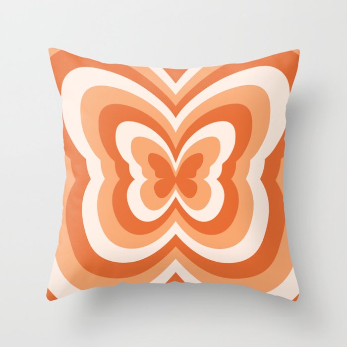 Retro 70s Butterfly in Sunset Orange Throw Pillow Gallery Image 6