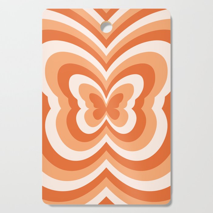 Retro 70s Butterfly in Sunset Orange Cutting Board Gallery Image 1