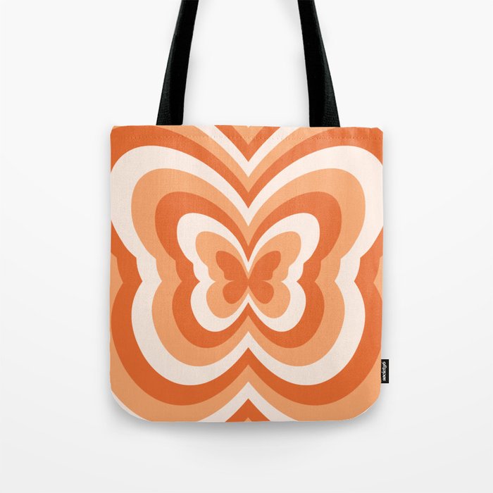 Retro 70s Butterfly in Sunset Orange Tote Bag Gallery Image 1