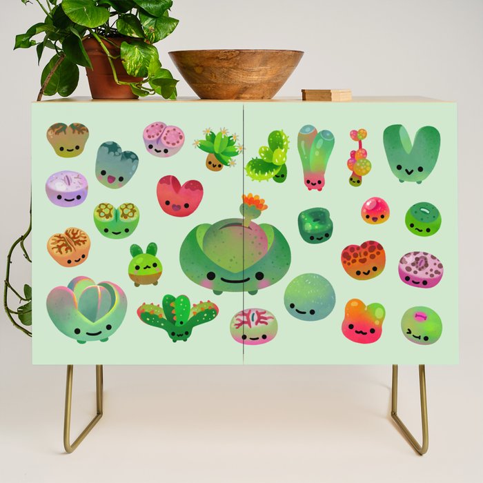 Baby succulent 3 - Mesembs(green) Credenza Gallery Image 1